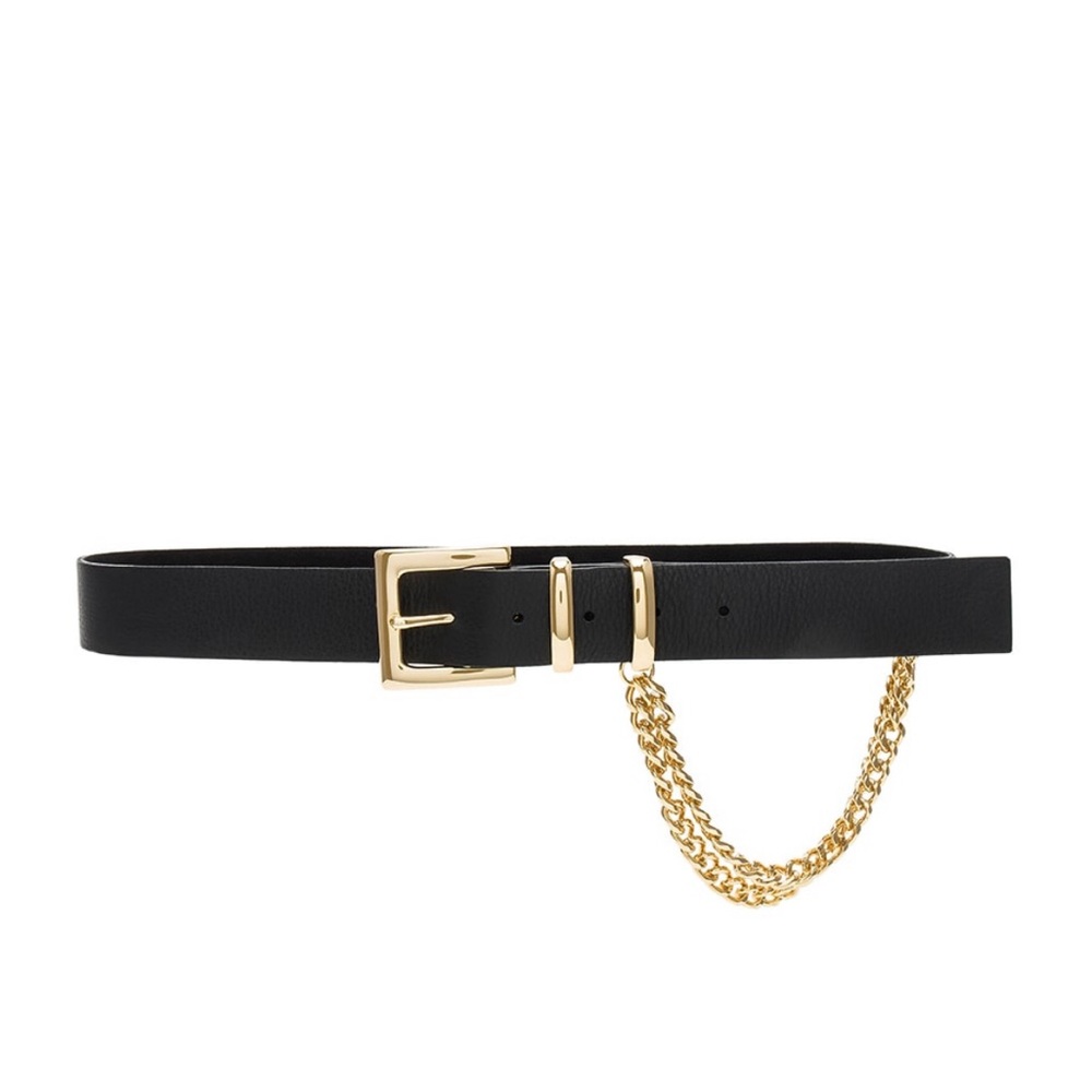 B-Low the Belt Black and Gold Leather Chain Belt
